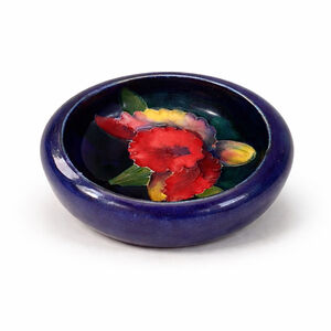 Vintage Moorcroft Art Pottery Trinket Dish 4.5” Floral Cobalt Blue England